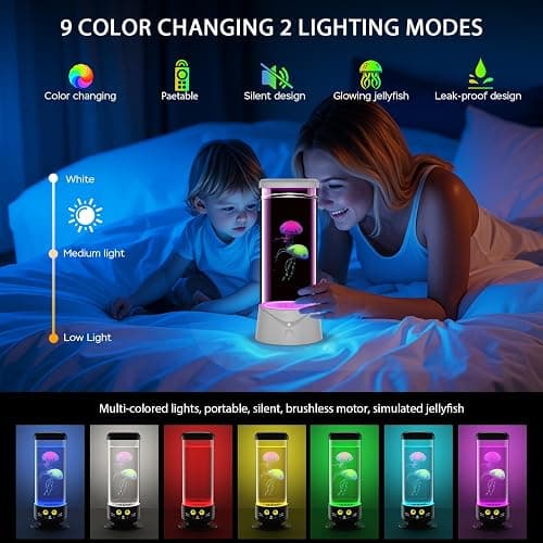 BiKiBao Jellyfish Lamp 9 Color Changing 2 Mode Portabe Jelly Fish Night Light LED Mood Lamp Home Decor for Room Office Night Light Liquid Motion Lamp Ideal Gift for Kids (White) thumbnail 2