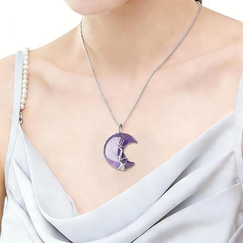 XIANNVXI Necklaces for Women Crescent Moon Pendant Necklace Tree of Life Wire Wrapped Crystal Necklaces Natural Gemstone Quartz Jewelry for Women thumbnail 2