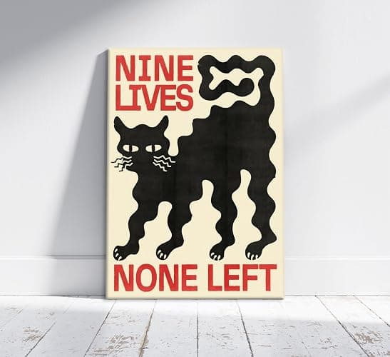 PLWREOO Gothic Black Cat Canvas Wall Art Nine Lives None Left Vintage Cat Picture Wall Decor Eclectic Dark Academia Poster Goth Witchy Painting Print Artwork for Living Room Bedroom Dorm Decoration thumbnail 9