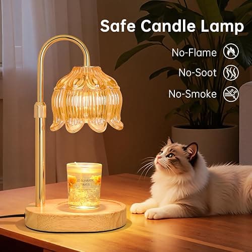 Flower Candle Warmer lamp with Timer Dimmer,Adjustable Height Candle Warmer,Fits All Jar Scented Candles,Christmas Gifts for Mom Women,Candle Lamp for Bedroom Home Decor,Flower Amber thumbnail 5