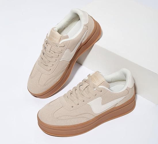 LUCKY STEP Women's Platform Fashion Sneakers Thick Sole Suede Genuine Leather Classic Rubber Gum Sole Low Top Casual Walking Shoes thumbnail 6
