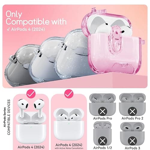 Clear Case for AirPods 4 Case Cover with Safety Lock,Soft TPU Cover with Phone Stand & Cleaning Kit,Cute Bling Keychain for Women Girls-Clear Pink thumbnail 2