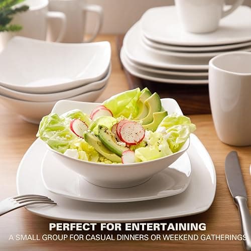 Gibson Home Zen Buffet Porcelain Chip and Scratch Resistant Dinnerware Plates, Bowls, and Mugs Set, Service for 4 (16pcs), White (Square Dishes) thumbnail 5