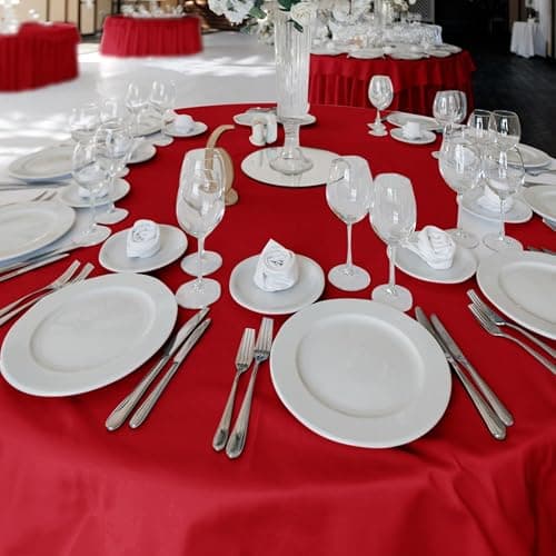 Fitable 6 Pack Red Round Table Clothes - 70 Inches in Diameter - Stain Resistant and Washable Tablecloths, Polyester Fabric Table Covers for Wedding, Party, Banquet, Gathering thumbnail 8