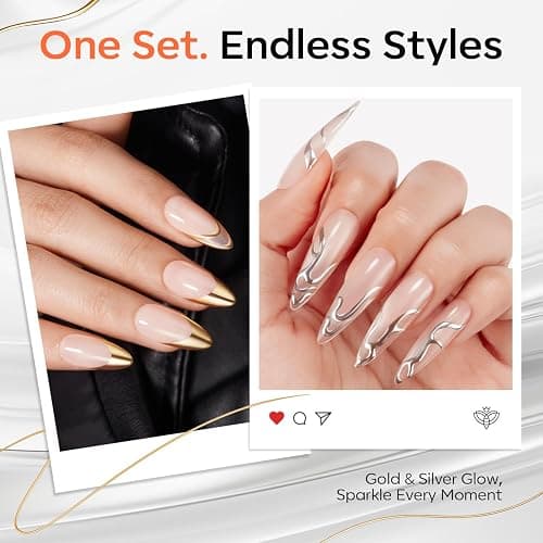 Modelones Metallic Gold Silver Liner Gel Polish Set Precision Brush | Chrome Nail Art Gel for French Tips Detail Paint Draw Swirl Design 3D Mirror Effect Soak Off U V Cure DIY Salon Manicure thumbnail 5