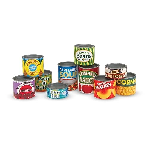 Melissa & Doug Let's Play House, 10 Grocery Cans with Removable Lids, Toy Food & Play Kitchen Accessories, Preschool Learning Toys for Girls & Boys 3+ - Image 1