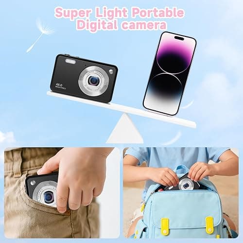 Digital Camera for Kids,1080P 48MP Point and Shoot Digital Cameras with 32GB Memory Card and 16X Digital Zoom Kids Camera, Compact Portable Small Gift for Boys Girls Teenager thumbnail 6