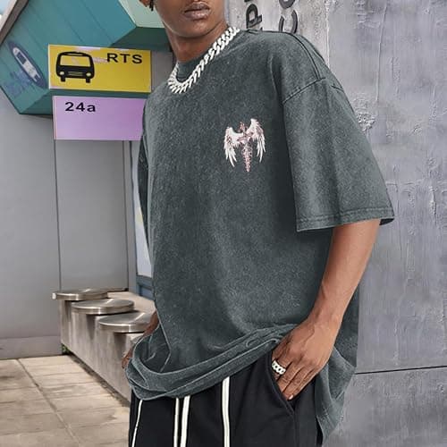 Lytiarul Vintage Goth Punk Shirts for Men Grunge Streetwear Oversized Tshirts Gothic Cross Y2k Graphic Tees Acid Wash T Shirt thumbnail 3