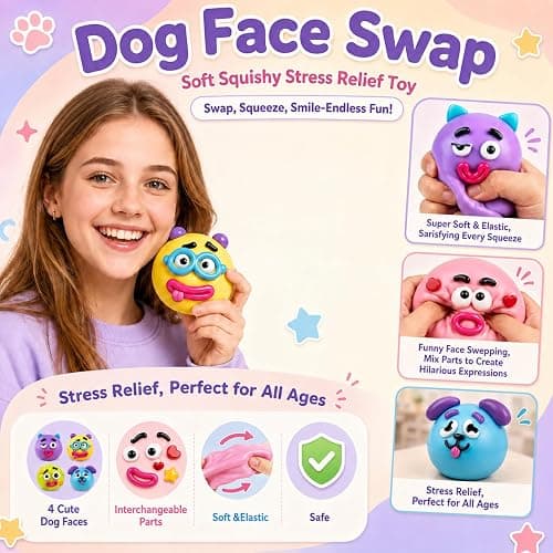 Curiosities Dog Face Swap Squishy Cute Slow Rise Relaxing Sensory Fidget Relief for Adults Anxiety Relief (Blue) thumbnail 2