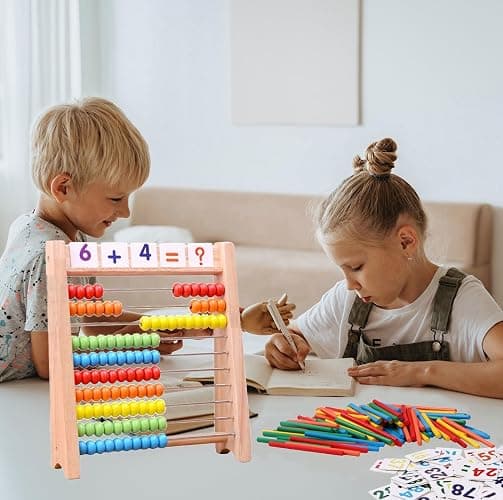 Cltoyvers Wooden Abacus for Kids - 100 Counting Sticks and Number Toys Cards 1-100, Educational Math Games for Preschool and Elementary School 1st 2nd Grade thumbnail 6