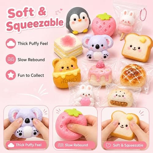 Squishy Charms Bulk, Assorted Cute Food and Animal Squeeze Fidgets，Happy Dessert Set thumbnail 3