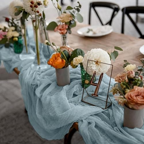 12 Pack Cheesecloth Table Runner, Runner Gauze Boho Wedding Decor Romantic Table Runner for Wedding Birthday Party(35" x 118")(Grayblue) thumbnail 2