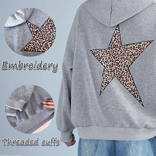 heyheyshine Star Graphic Hoodies Oversized Y2k Leopard Print Hooded Sweatshirt Cheetah Hoodie Streetwear Unisex Pullover Tops thumbnail 5