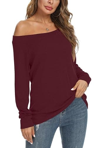 YSYOKOW Womens Cute Sexy Off Shoulder Blouses Long Sleeve Boat Neck Tunics Tops - Image 1