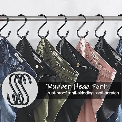 3 Inch Vinyl Coated S Hook,S Hooks for Hanging Plants ,10 Pack Non Slip Heavy Duty S Hooks ,Small Rubber Coated Steel Metal Black Closet S Hook for Hanging Jeans Plants Jewelry Pot Pan Cups Towels thumbnail 4