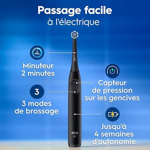 Oral-B Brosse A Dents Electrique iO 2 Noire, 3 Modes De Nettoyage, Brossage Souple Et Silencieux, Capteur De Pression, Brossette Oral B De Rechange, Chargeur, Etui De Voyage thumbnail 3