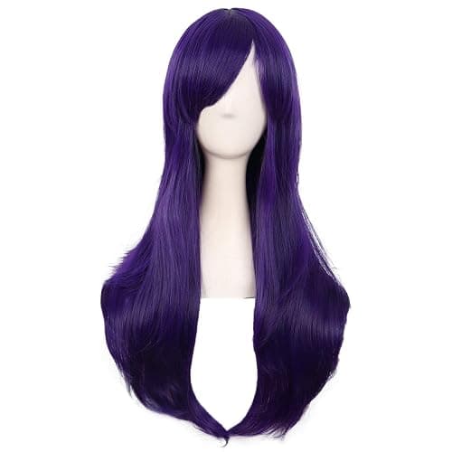 MapofBeauty 28 Inch/70cm Women Side Bangs Long Curly Hair Cosplay Wig (Dark Purple) - Image 1