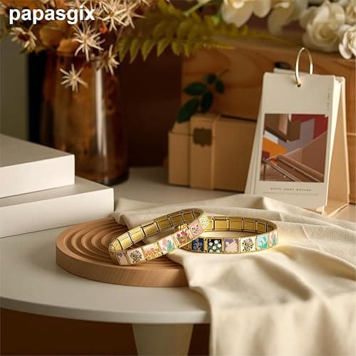papasgix Italian Charm Bracelet Charms Gold Silver Pack Links Bulk with Opening Tool 9mm Italian Charms Flowers Italian Modular Bracelet Links Handmade DIY Jewelry thumbnail 5