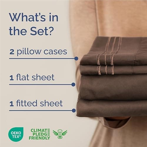 Full Size 4 Piece Sheet Set - Comfy Breathable & Cooling Bed Sheets Set - Hotel Luxury Bedding for Women, Men, Kids, Teens, Boys & Girls - Deep Pockets, Ultra-Soft and Wrinkle Free - Oeko-Tex - Brown thumbnail 2