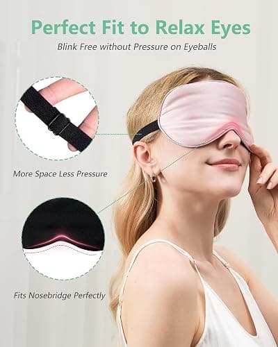 BeeVines 100% Real Mulberry Silk 2 Pack Sleep Mask, Natural Pure Silk Eye Masks with Adjustable Strap for Sleeping, Block Light Eye Sleep Shade Cover, Reduces Puffy Eyes Traveling Gifts thumbnail 3