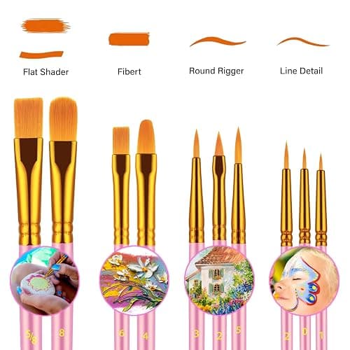 Paint Brushes Set, 20 Pcs Paint Brushes for Acrylic Painting, Oil Watercolor Acrylic Paint Brush, Artist Paintbrushes for Body Face Rock Canvas, Kids Adult Drawing Arts Crafts Supplies, Blush thumbnail 3