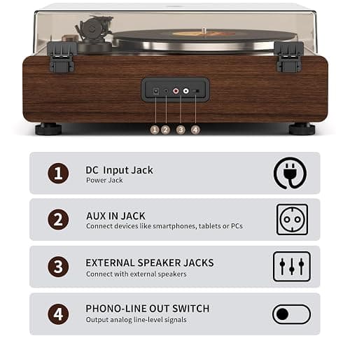 FEKTIK Vinyl Record Player with Magnetic Cartridge and Built-in Speakers | Belt-drive turntable with 33/45 RPM playback, Bluetooth playback, aux input, adjustable counterweight,auto off thumbnail 6