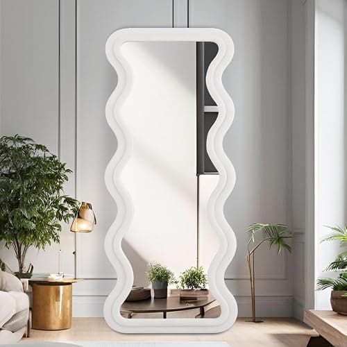LunaMirror Miroir pleine longueur - 160 x 60 cm - Miroir mural ondulé avec support - Cadre en flanelle ivoire - Miroir mural à suspendre pour chambre à coucher, entrée thumbnail 7
