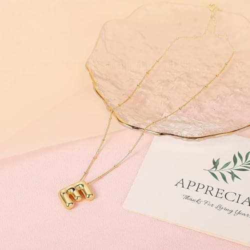 Necklace, 14k Gold Plated Balloon Initial Necklace Personalized Balloon Alphabet Pendant Necklaces Jewelry Gift for Women Girls thumbnail 3
