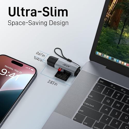 acer SD Card Reader USB C, Dual Slots USB 3.0 Type C to Micro SD Card Adapter, Memory Card Reader for MicroSD, SDHC, SDXC, Compatible with Laptop, PC, iPhone16/15, MacBook Pro/Air, iPad Pro, Android thumbnail 9