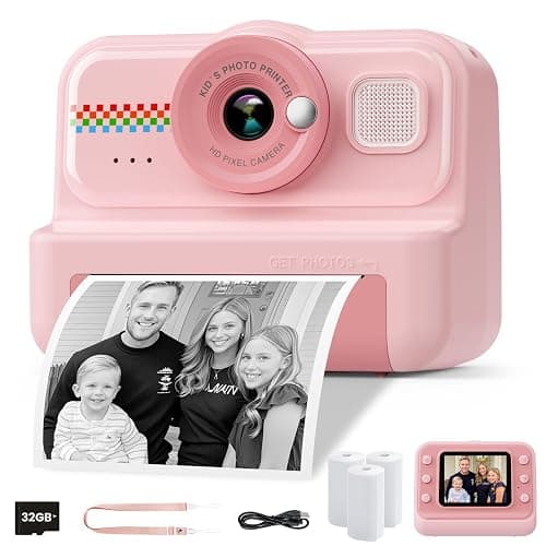 HiMont Kids Camera Instant Print, 1080P HD Instant Print Camera for Kids with 3 Rolls Print Paper & 32GB Card, Selfie Digital Camera for Kid, Ideal Kid Toys Gifts for Boys & Girls Age 3-14 (Pink) - Image 1