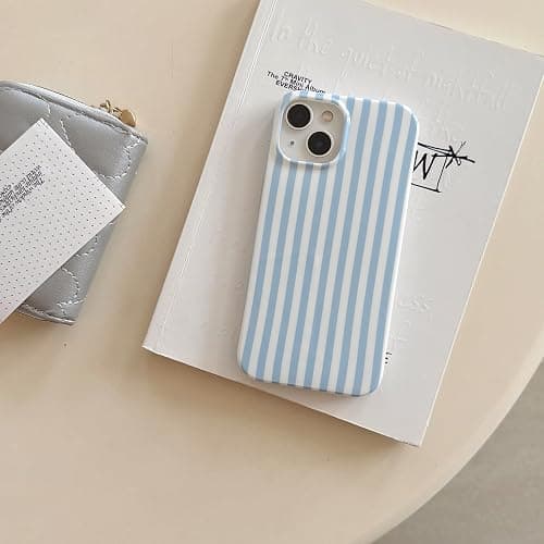 Luukalubo Blue Striped Phone Case for iPhone 16 6.1in,Cute Trendy Aesthetic Minimalist Vertical Lines Pattern Chic Elegant Classic Girly Slim Protective Cover,Blue and White thumbnail 5