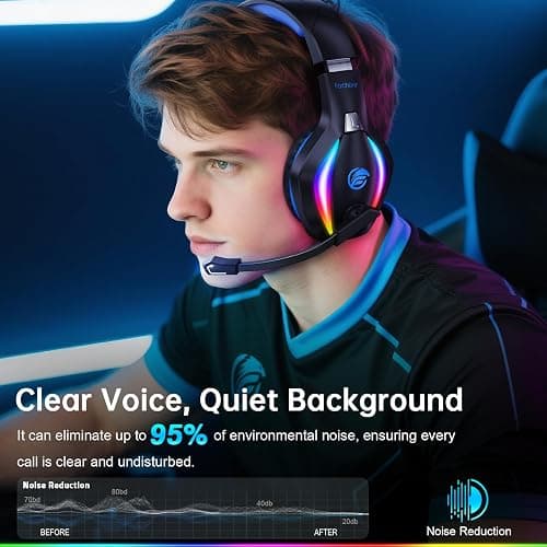 Fachixy FC-100 Wireless Gaming Headset for PS5, PS4, Switch - Gaming headphones with Lossless Audio & 50Hrs Battery Life - Gamer Headset with Microphone for Mac, Laptop, Mobile thumbnail 3