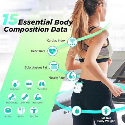 Runstar Smart Scale for Body Weight and Fat Percentage, High Accuracy Digital Bathroom Scale with Large Display for BMI Heart Rate 15 Body Composition Analyzer Sync with Fitness App 400lb thumbnail 4