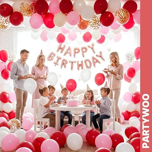 PartyWoo Pink and Red Balloons 66pcs 12 Inch Hot Baby Pink Matte Red White Gold Confetti Balloons for Valentine's Day Engagement Wedding Bachelorette Girl Princess Birthday Party Decorations thumbnail 7