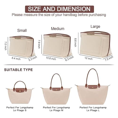 DOIAPUOS Felt Purse Organizer Insert for Longchamp Le Pliage L Bag Handbag Leather edge Longchamp Organizer Insert (Beige, Large) thumbnail 2