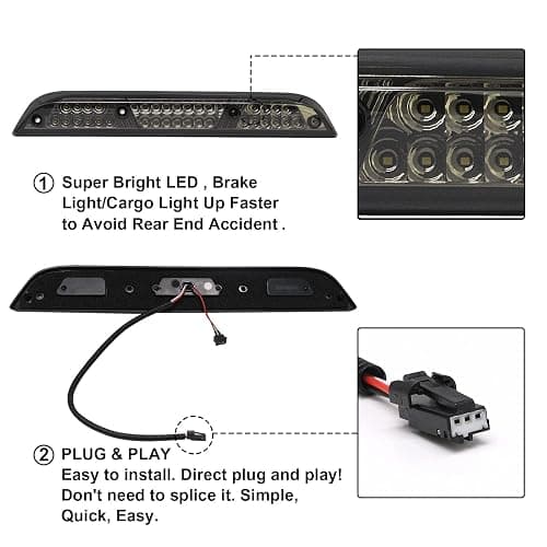 Aexploer 3rd Third Brake Lights Compatible with F150 2015-2024/for F250 F350 F450 2017-2024/for Ranger 2019-2024/for Maverick 2021-2024 Center High Mount Stop LED Light(Smoke Len) thumbnail 8
