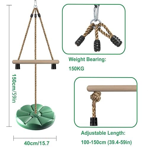 KINSPORY Disc Swing for Kids, Swing Set Accessories, 7FT Height Adjustable Gym Monkey Bars, Hanging Tree Seat for Backyard, Outdoor Play Equipment - Green thumbnail 3