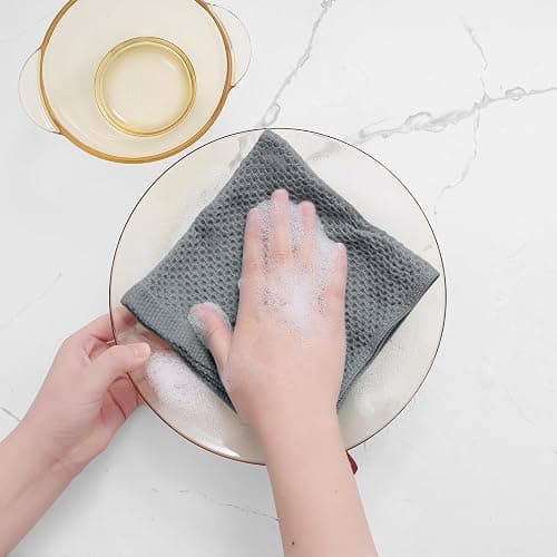 Homaxy 100% Cotton Waffle Weave Kitchen Dish Cloths, Ultra Soft Absorbent Quick Drying Dish Towels, 12 x 12 Inches, 6-Pack, Grey thumbnail 5