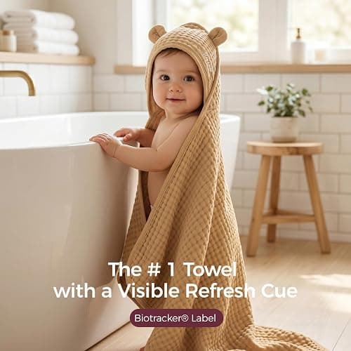 Momcozy 6-Layer Muslin Cotton Baby Towels with Hood, 32x32 Inch, Brown | 6-Layer 100% Cotton Muslin Hooded Baby Towel Set for Newborn, Infant & Toddler, Soft Absorbent Baby Bath Essentials thumbnail 7