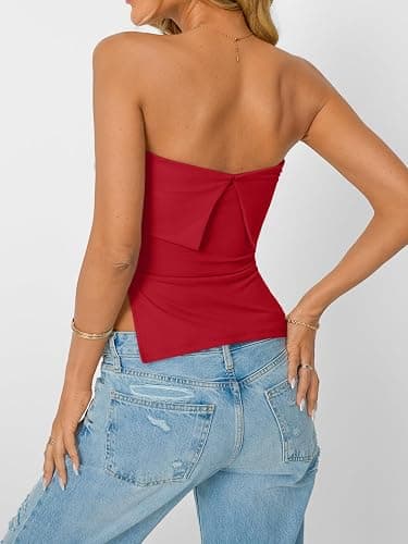 AUTOMET Tube Tops for Women 2025 Trendy Summer Going Out Strapless Backless Bustier Cute Top Bandeau Shirts Y2k Outfits thumbnail 5
