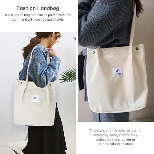 YanZhou Canvas Tote Bag for Women, Large Capacity Corduroy Quilted Tote Bag with Inner Pockets, Durable Stylish ，Reusablee thumbnail 5