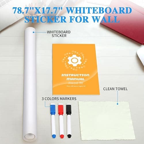 ZNCMRR 78.7"x17.7" Whiteboard Sticker for Wall White Board Contact Paper Dry Erase Wallpaper with 3 Markers Adhesive Poster Board Whiteboard for School Office Home Kids Drawing thumbnail 4