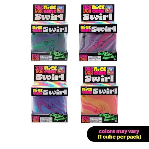 Schylling NeeDoh Nice Cube Swirl - Sensory Toy with a Super Solid Squish - Unique, Swirling Color Blend - Ages 3 and Up - Color May Vary; One Cube Per Pack thumbnail 3