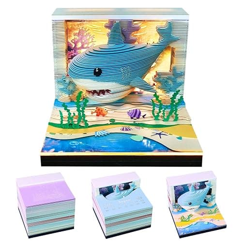 3D Calendar Notebook, Paper Material, 8.5x8.5x6.8cm, LED Light-Up Feature, Weekly Planner with Protective Acrylic Case, Gift Giving (shark) - Image 1