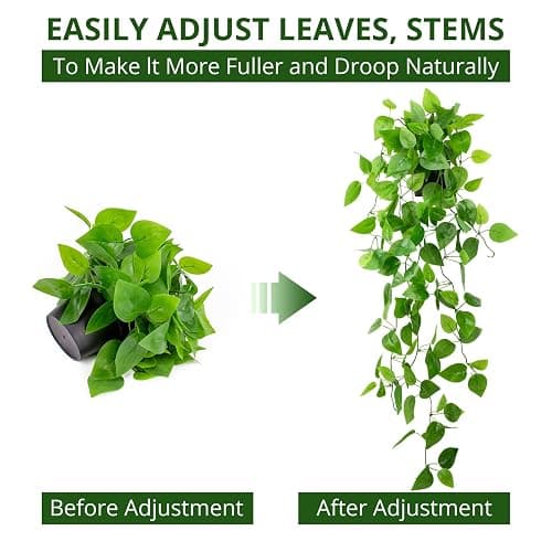 LOYWREE Small Fake Hanging Plant Artificial Potted Plants for Indoor Outdoor Aesthetic - 39in Realistic Faux Hanging Pothos with Ivy Vine for Shelf Decor in Home Office Gardens Greenery (Black Pot) thumbnail 8