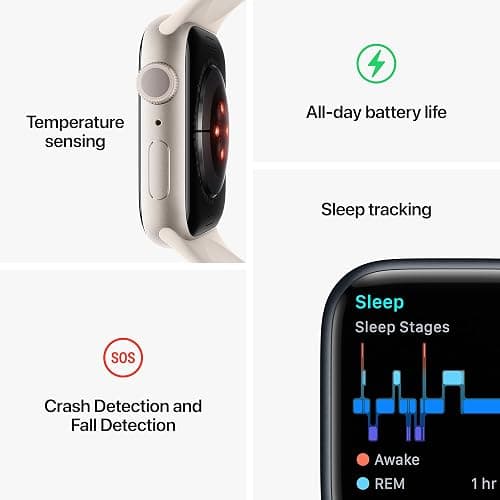 Apple Watch Series 8 [GPS, 41mm] - Starlight Aluminum Case with Starlight Sport Band, S/M (Renewed) thumbnail 5