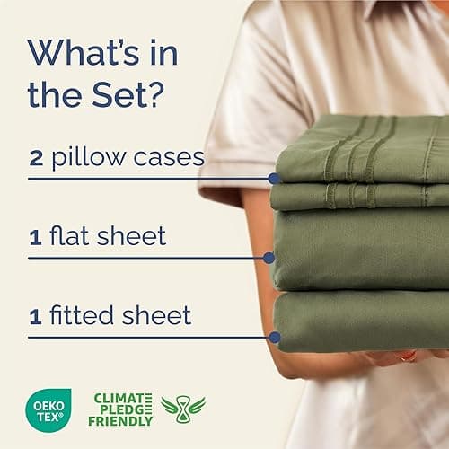 King Size 4 Piece Sheet Set - Comfy Breathable & Cooling Bed Sheets Set - Hotel Luxury Bedding for Women, Men, Kids, Teens, Boys & Girls - Deep Pockets, Soft and Wrinkle Free - Oeko-Tex - Sage Green thumbnail 3