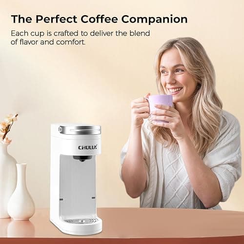 CHULUX Slim Single Serve Coffee Maker for K Pod, One Cup Coffee Maker Fits 7.3" Travel Mugs, Coffee Machine with 6 to 12oz Brew Sizes, Pearl White thumbnail 6