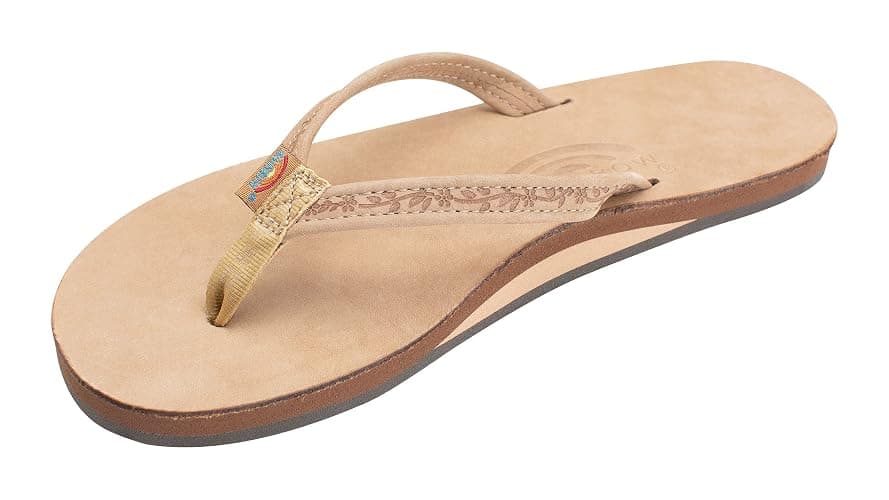 Rainbow Sandals Ladies Las Flores - Single Layer Premier Leather with a Floral 1/2" Narrow Strap - Image 1