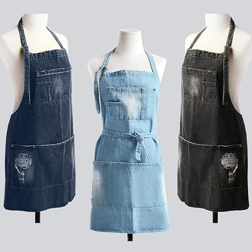 Jowcud Denim Apron With 5 Pockets for Kitchens,Hairstylist Aprons for Women Men,Adjustable Bib Jean Apron for Arts Cafe Work thumbnail 8